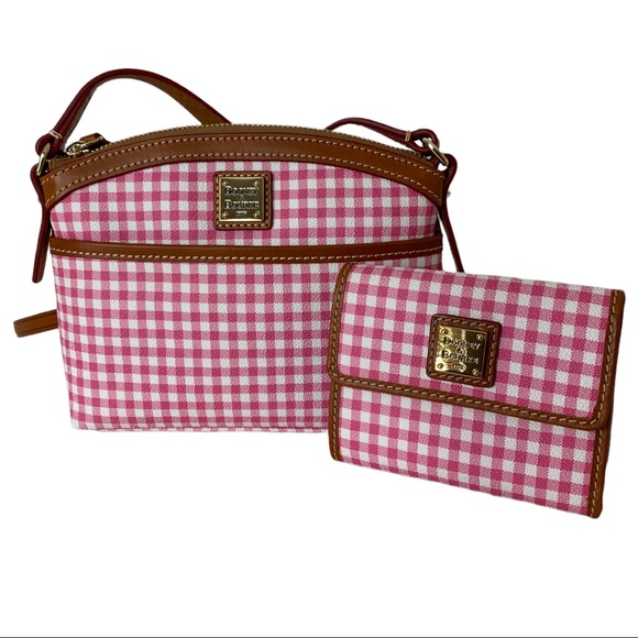 Dooney & Bourke Handbags - Dooney & Bourke Pink White Coated Cotton Small Gingham Domed Crossbody & Wallet